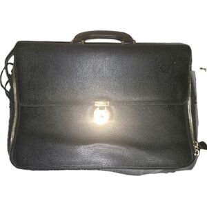 Salvatore Ferragamo Hard Case Zippered Black Leather Briefcase With Lock And Key